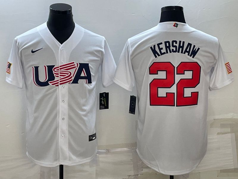 Men 2023 World Cub USA #22 Kershaw White Nike MLB Jersey8